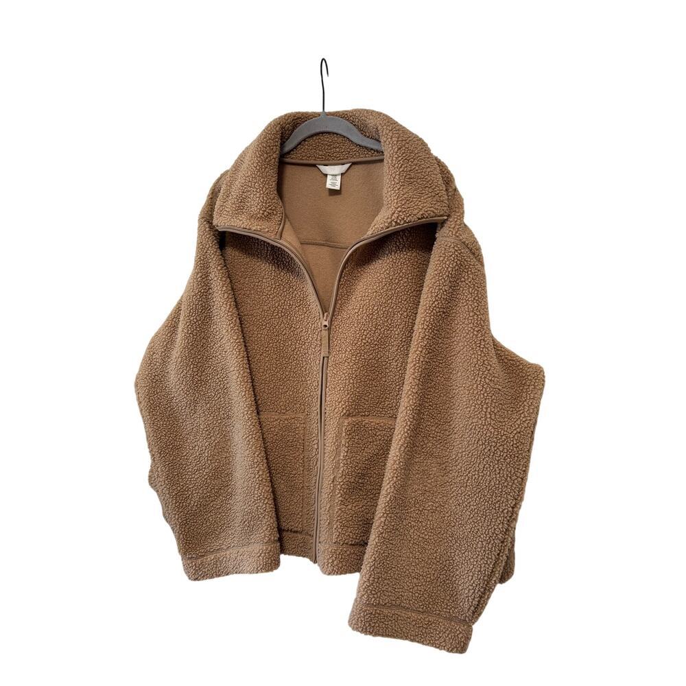 H&M Teddy Fleece Jacket Women’s XXL Brown Full Zip Sherpa Oversized Cozy - Picture 5 of 11